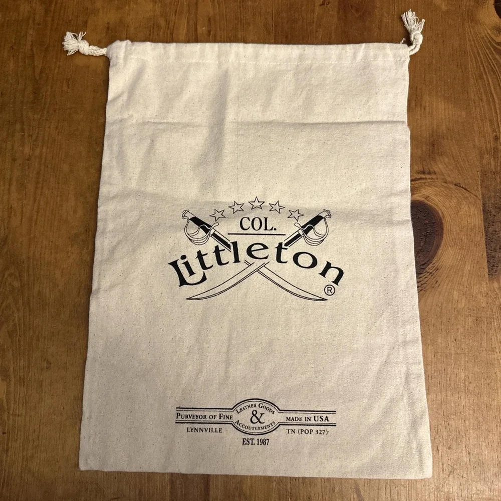 Col. Littleton Canvas Drawstring Dust Bag Made in USA Storage Pouch Logo‎ Beige